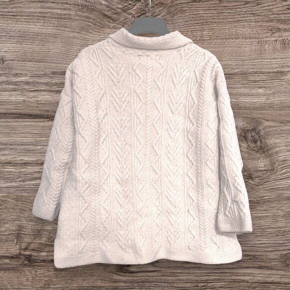 Aran Crafts Ireland Merino Wool Cardigan Coat XL Cream Cable Knit Toggle Button - Picture 2 of 4